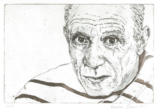 Andrea Bauer_Portraitradierung Picasso_2013_MV 20x30cm_xx